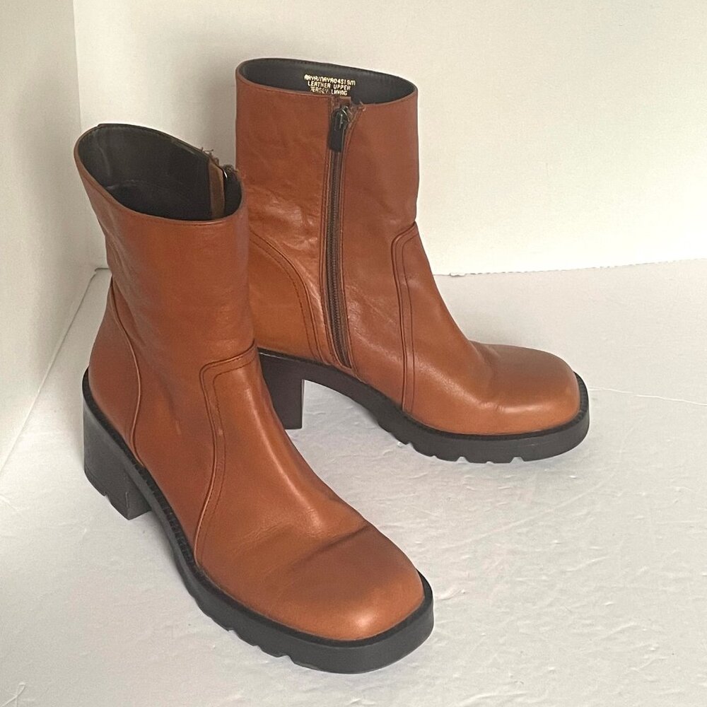 Steve Madden Naya Cognac Leather Ankle Boots Womens 39 Brown (8.5 - 9 US) - Picture 2 of 12